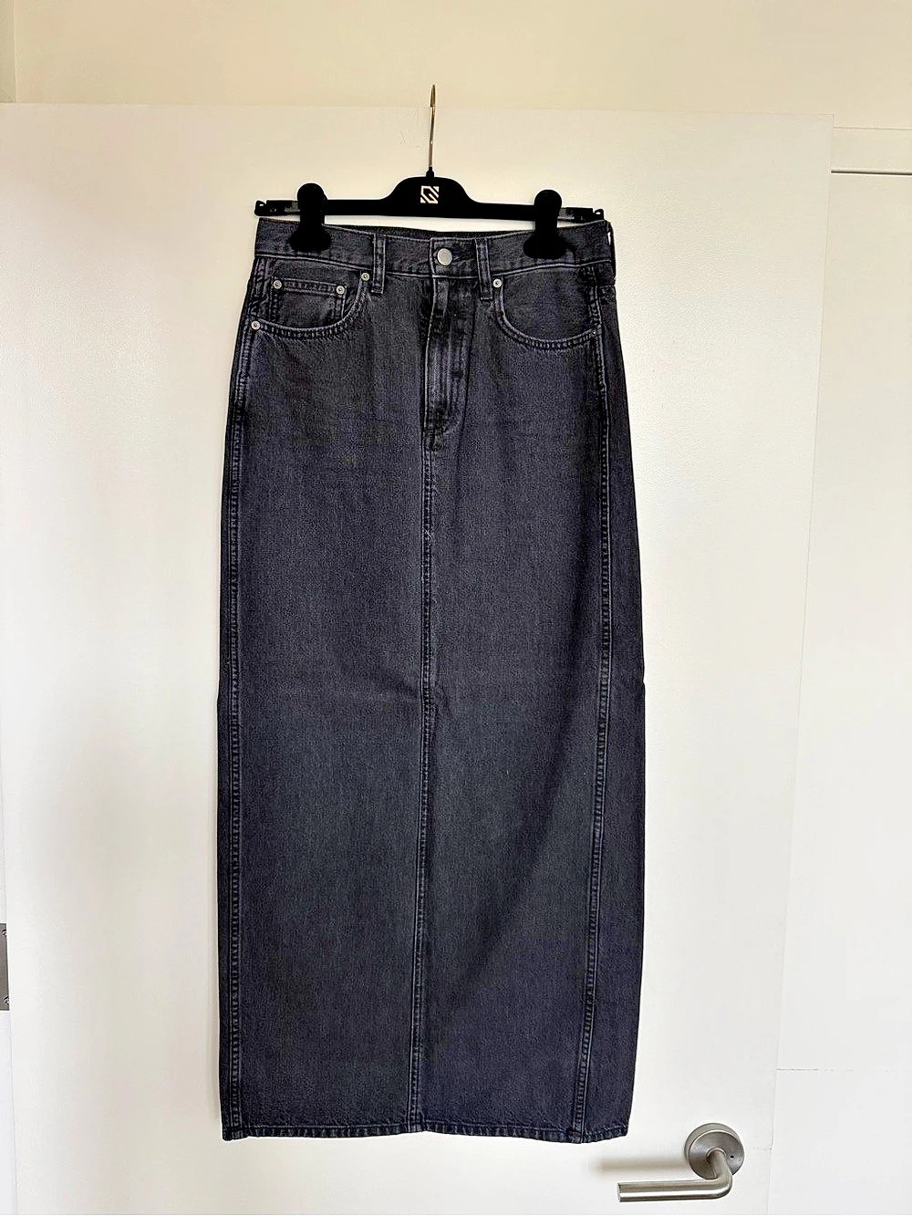 Denim Forum The '90s Pencil Maxi Jean Skirt Black Waist 27